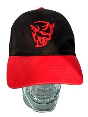 Dodge Demon Black Red Logo Adjustable Baseball Cap GUC Brim Spot Damage As-Is
